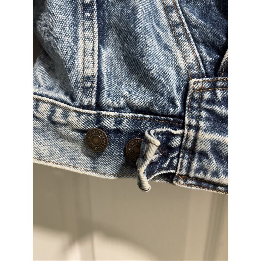 Vintage 80s Levis Denim Jean Acid Distressed Trucker Jacket USA 75068 0219 Sz Sm - Picture 6 of 16